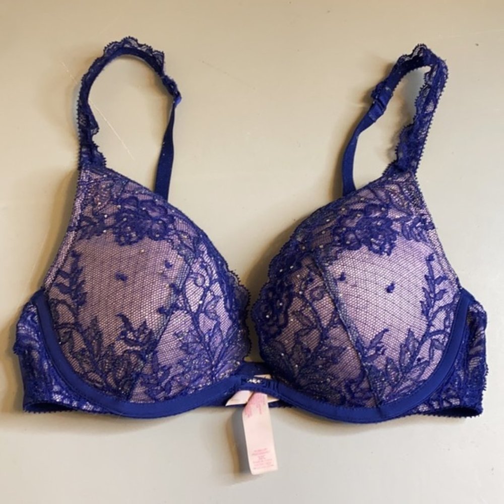 Victoria Secret Push Up Underwire multiway Purple Lace Bra Size 32C